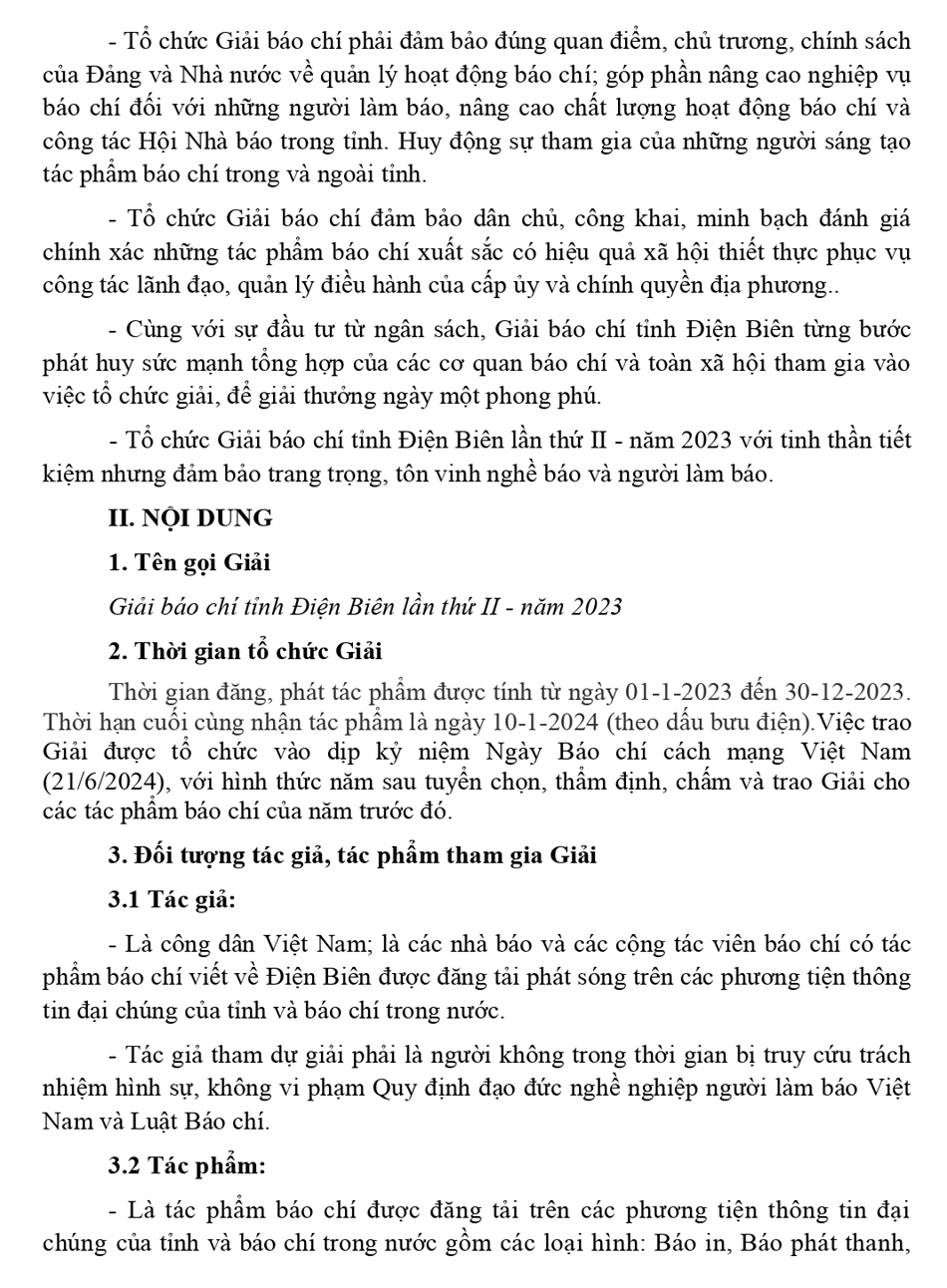 Kế hoạch Giải báo chí tỉnh Điện Biên lần thứ II - năm 2023