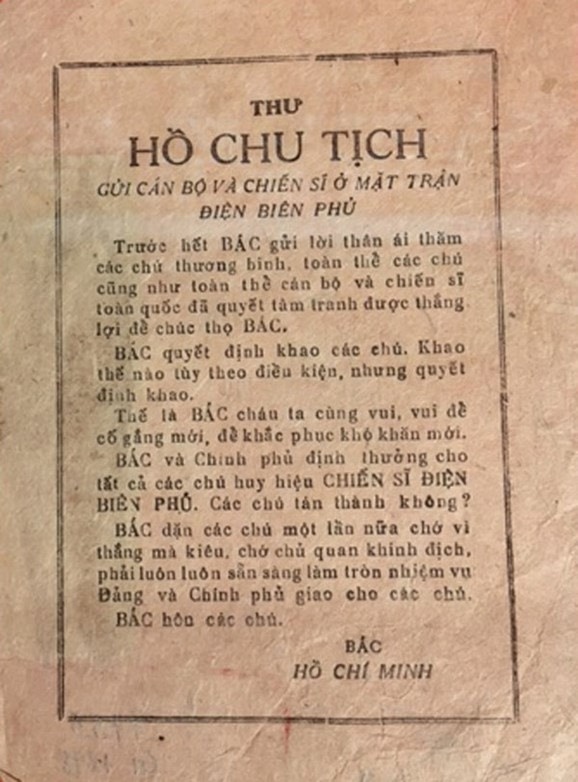 Thư của Bác Hồ động viên, khích lệ chiến sĩ Điện Biên 70 năm trước