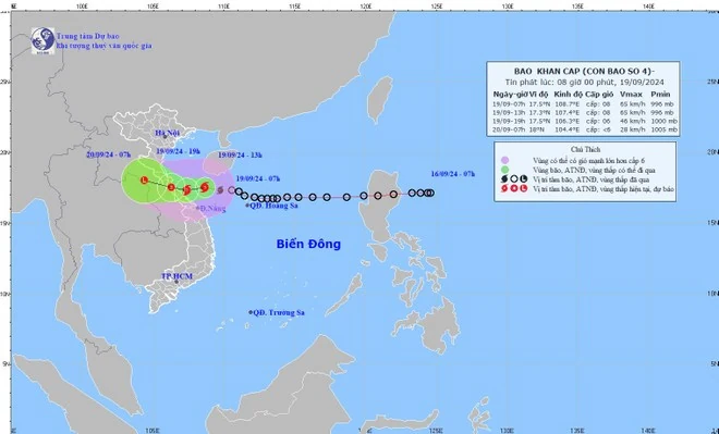 Bão số 4 chỉ còn cách đất liền hơn 170km, dự báo chiều nay đổ bộ Quảng Trị-Quảng Nam