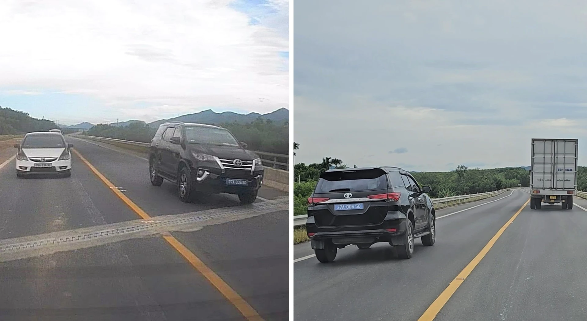 Lập biên bản xử phạt đại diện chủ sở hữu 2 xe biển xanh lấn làn, vượt sai quy định trên cao tốc Cam Lộ - La Sơn