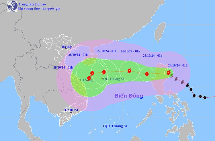 Thời tiết ngày 24/10: Bão Trà Mi mạnh cấp 10, di chuyển theo hướng Tây Tây Bắc