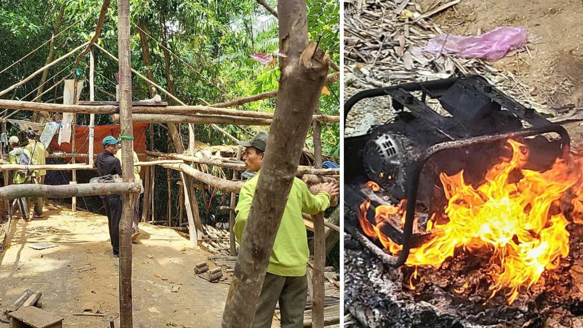 Phá dỡ lán trại, máy móc của “vàng tặc” tại rừng phòng hộ Quảng Trị