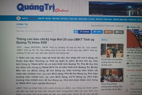 Thông cáo báo chí kỳ họp thứ 25 của UBKT Tỉnh ủy Quảng Trị khóa XVII